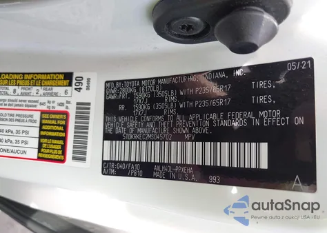 2021 Toyota Sienna Le из США, поврежденный, VIN 5TDKRKEC2MS045702